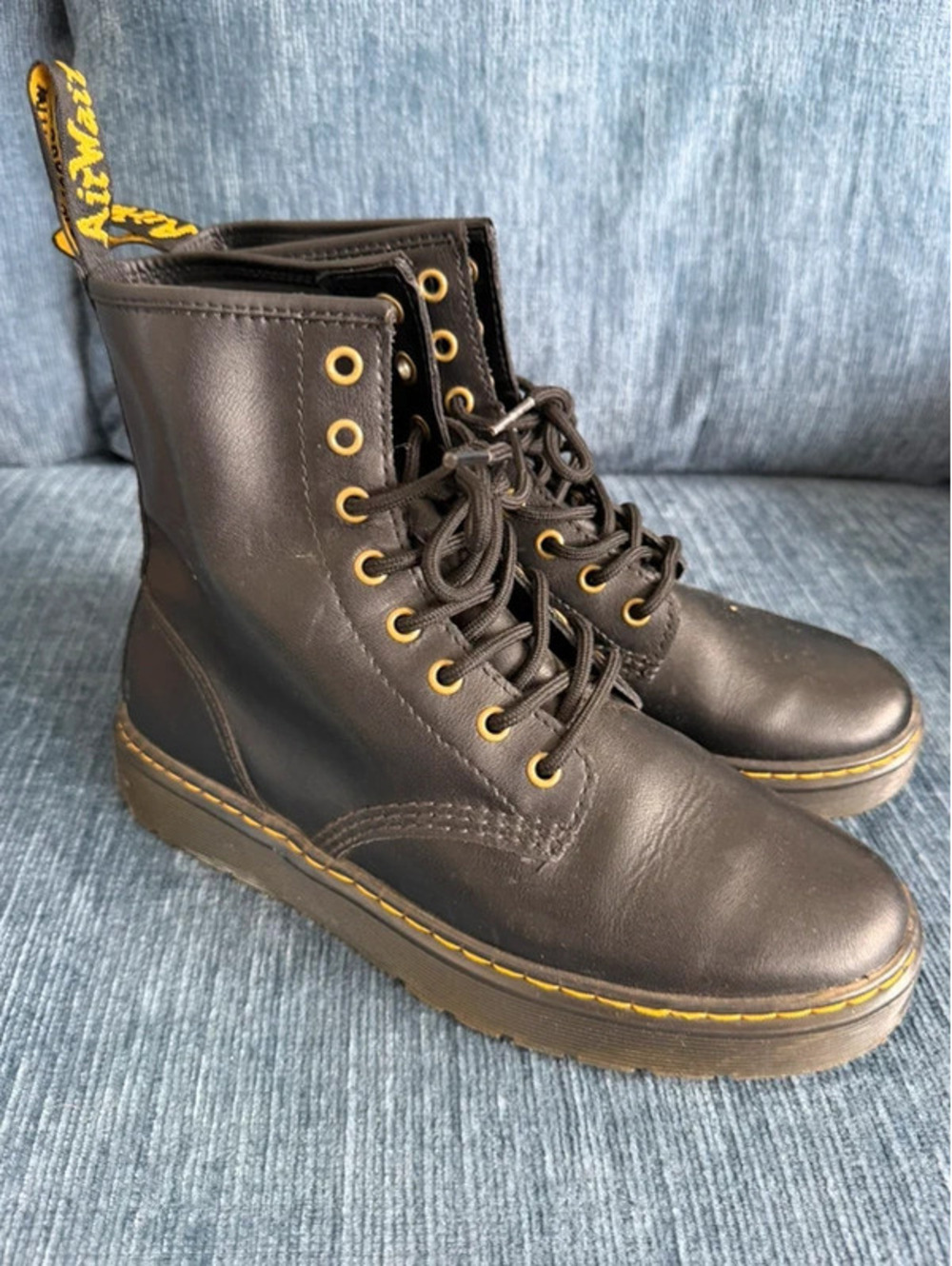 Dr. Martens Zavala Air Wair Black Leather Combat Boots Size US M8 W9-9.5